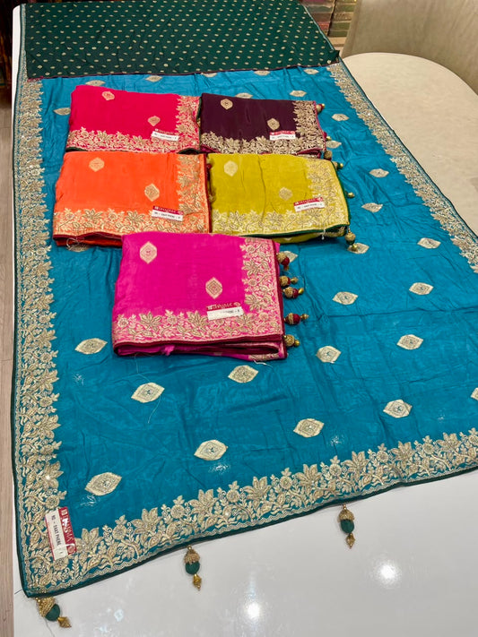 RD-SAAT PHERE-STAR VISCOS SILK FABRIC SAREE WITH EMBROIDERY WORK WITH BEAUTIFUL DESIGN WITH PIPING AND LATKAN WUTH BLOUSE