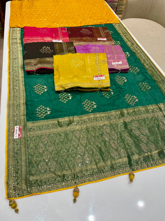 RD-SAAT PHERE-12 VISCOS SILK FABRIC SAREEW WITH BEAUTIFUL RICH PALLU DESIGN WITH PIPING AND LATKAN WITH CONTRAST BLOUSE