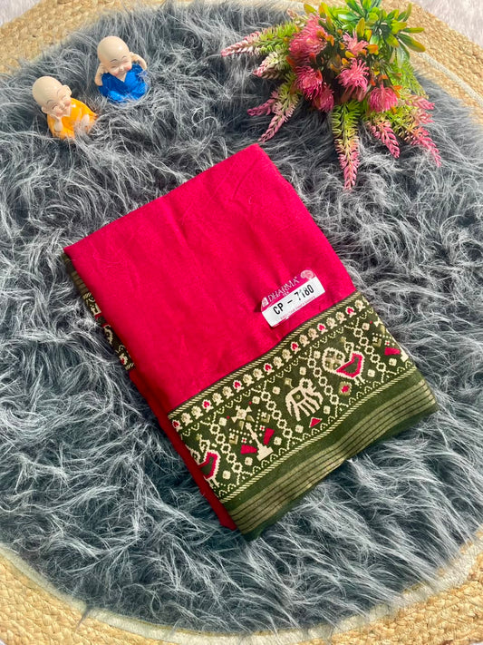 CP-7180 MAL COTTON FABRIC SAREE WITH RICH PALLU DESIGN WITH BEAUTIFUL PATOLA PRINT WITH BLOUSE