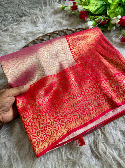 SA-5110 TISSUE SILK FABRIC SAREE WITH RICH JACQUARD ZARI WEAVING PALLU AND HEAVY CONTRAST ZARI WOVEN BORDER WITH RICH GOLD ZARI WEAVING