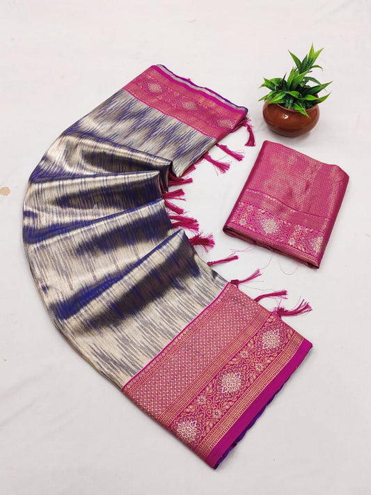SA-5112 TISSUE SILK FABRIC SAREE WITH RICH JACQUARD ZARI WEAVING PALLU WITH TASSELS WITH RICH GOLD ZARI WEAVING AND EAVY ZARI WOVEN BORDER