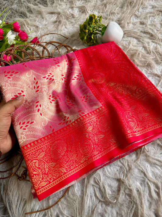 SA-5113 TISSUE SILK FABRIC SAREE WITH RICH FLORAL GOLD ZARI WEAVING AND RICH JACQUARD ZARI WEAVING PALLU WITH HEAVY CONTRAST ZARI WOVEN BORDER