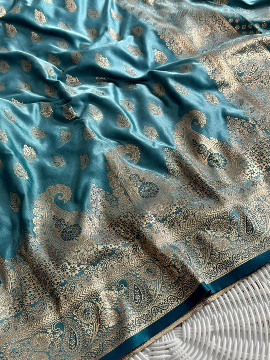 SA-5115 SATIN SILK FABRIC SAREE WITH RICH JACQUARD ZARI WEAVING PALLU AND HEAVY TRADITIONAL ZARI WOVEN BORDER.WITH NLOUSE