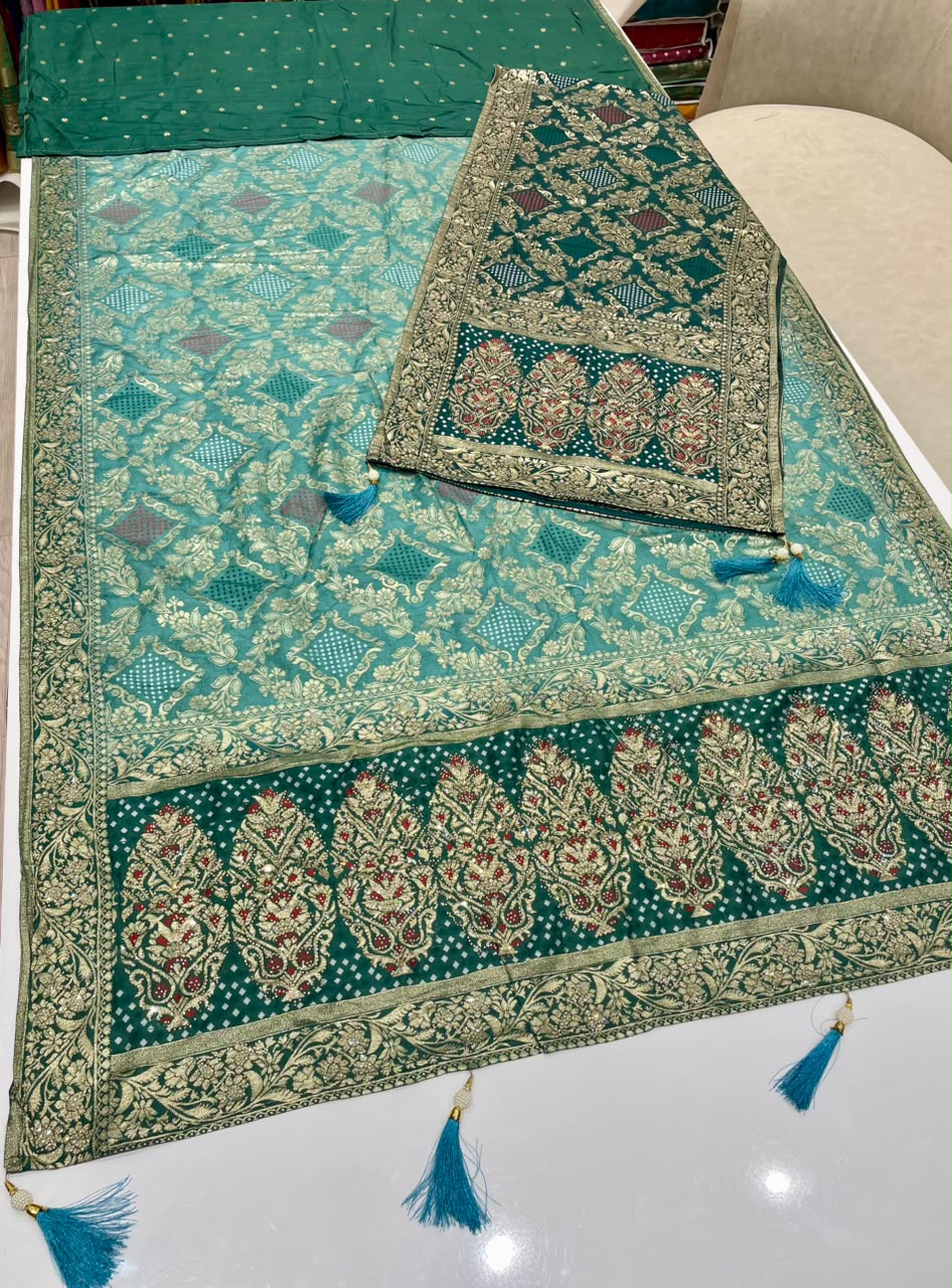 AJ-ROMI-DUPATTA SOFT DOLA SILK FABRIC SAREE WITH RICH PALLU DESIGN WITH MEENAKARI WORK WITH BEAUTIFUL DESIGN WITH JARKAN WORK WITH HEAVY BLOUSE