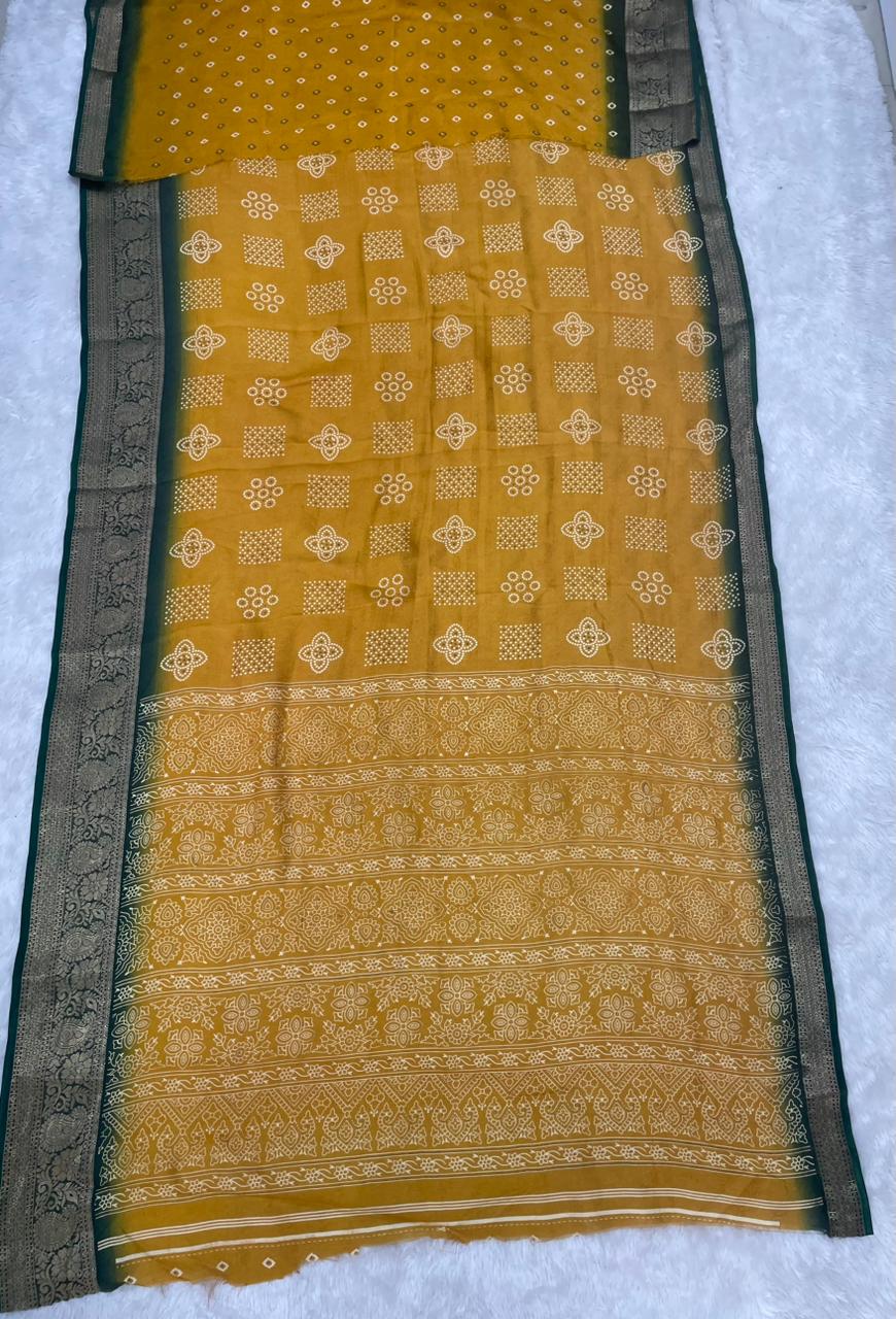 CP-7186-BOX DULL MOSS FABRIC SAREE WITH RICH PALLU DESIGNWITH BEAUTIFUL PRINT ON SAREE WITH BOX PACKING