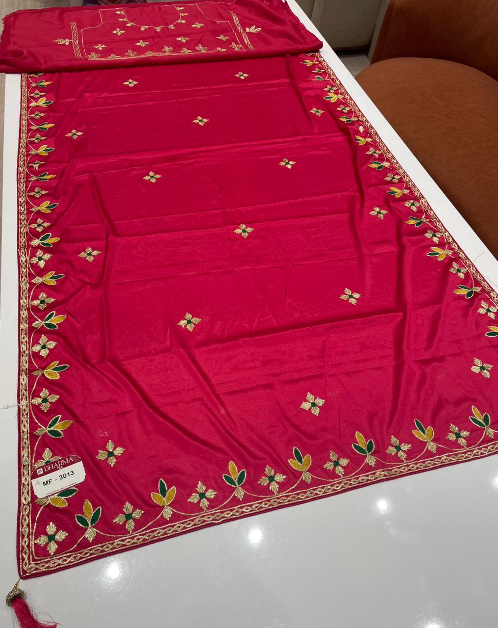 MF-3013 HO SILK FABRIC SAREE WITH EMBROIDERY WORK WITH BEAUTIFUL FLORAL DESIGN WITH TASSELS WITH BLOUSE