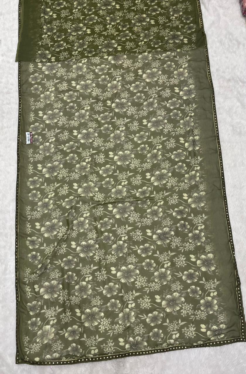 SF-DAMINI-3 SEMI WEIGHTLESS FABRIC SAREE WITH BEAUTIFUL FLORAL PRINT ALL OVER ON SAREE WITH SEQUENCE WORK BORDER WITH BLOUSE