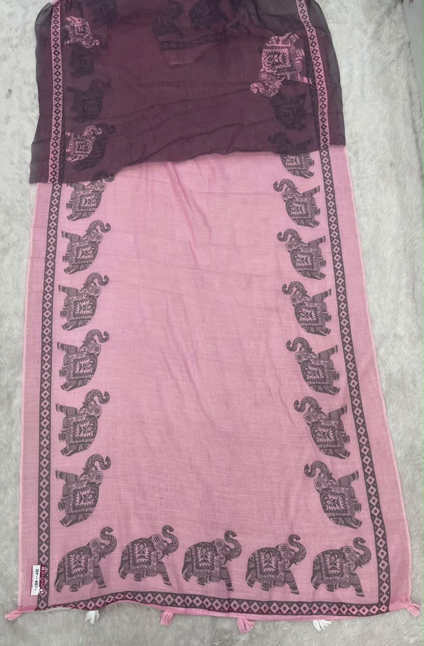 DP-4079 LINEN FABRIC SAREE WITH BEAUTIFUL GAJRAJ DESIGN ALL OVER ON SAREE WITH BLOUSE