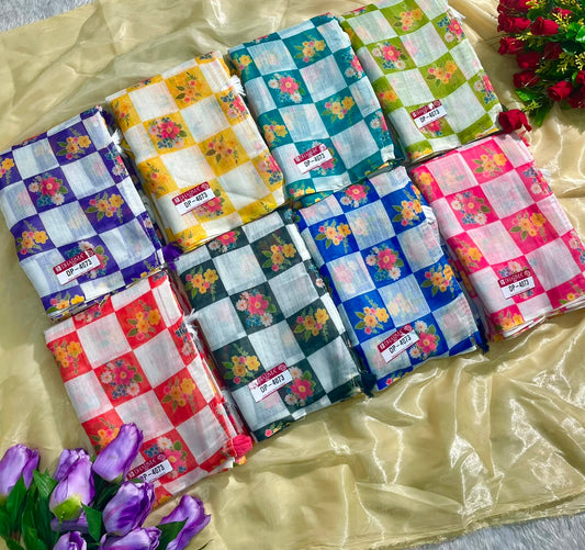 DP-4073 LINEN FABRIC SAREE WITH BEAUTIFUL BOX DESIGN WITH LATKAN WITH BLOUSE