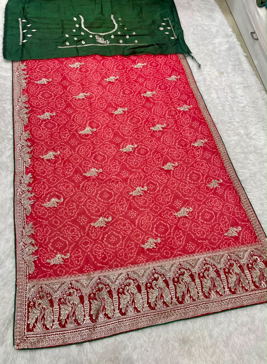 BS-PAVIRTA RISTA-2 PURE CHIFFON FABRIC SAREE WITH BEAUTIFUL DESIGN WITH BANDHANI DESIGN WITH JARKAN WORK WITH CUT WORK WITH BLOUSE