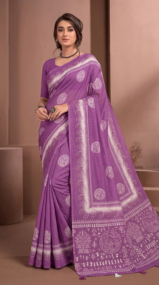 DP-4072 LINEN FABRIC SAREE WITH BEAUTIFUL RICH PALLU DESIGN WITH BANDHANI PRINT WITH BLOUSE