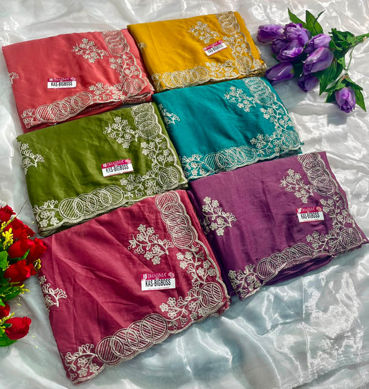 KAS-BIGBOSS STAR GEORGETTE FABRIC SAREE WITH BEAUTIFUL DESIGN WITH EMBROIDERY WORK WITH BLOUSE
