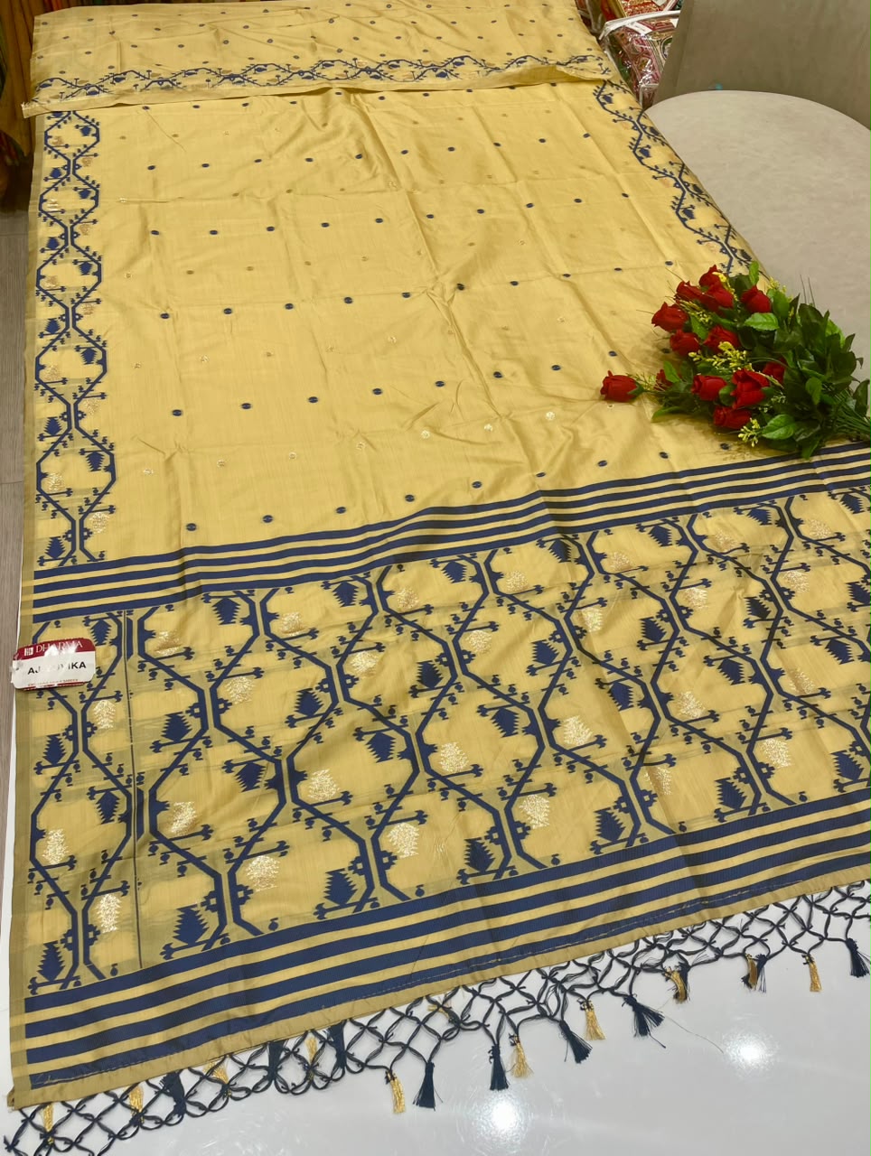 AJ-YUVIKA FANCY FABRIC SAREE WITH RICH PALLU DESIGN WITH BEAUTIFUL DESIGN WITH PIPING WITH TASSELS WITH BLOUSE
