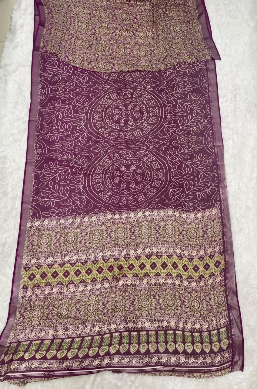 CP-7204 DULL MOSS FABRIC SAREE WITH RICH PALLU DESIGN WITH HEAVY PRINT WITH BLOUSE