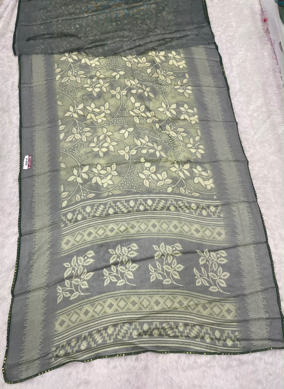 NT-MONU BRASSO FABRIC SAREE WITH RICH PALLU DESIGN WITH SEQUENCE BORDER WITH FLKORAL DESIGN ON BODY WITH BLOUSE
