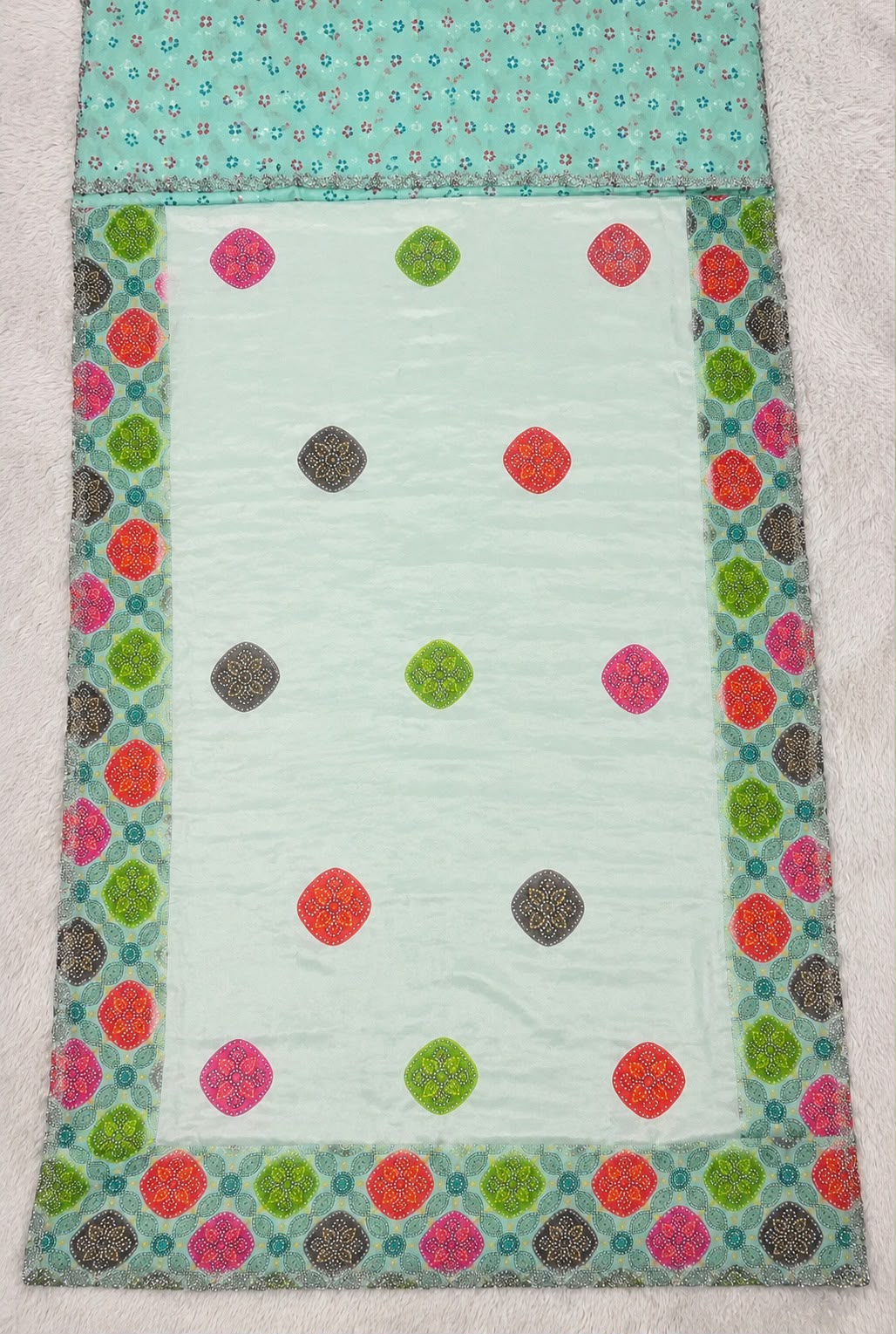 SF-BANDHAN FENDI SATIN FABRIC SAREE WITH DMC SIROSKI WORK WITH BEAUTIFUL BANDHANI DESIGN WITH DESIGNING BLOUSE