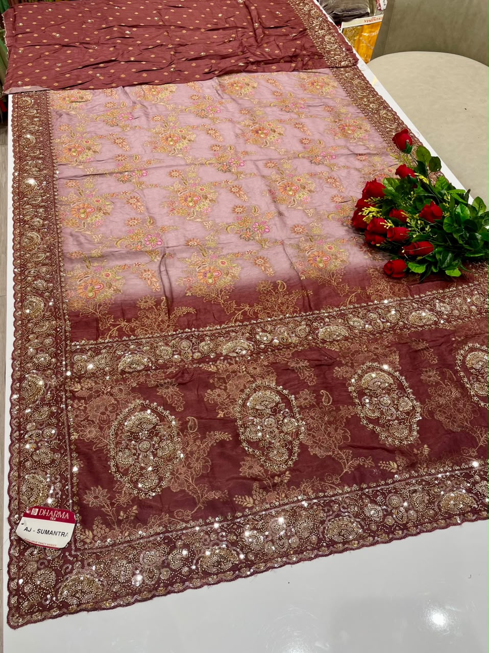 AJ-SUMANTRA VISCOS SILK FABRIC SAREE WITH BEAUTIFUL DESIGN WITH BEADS WORK WITH SEQUENCE WORK WITH JARKAN WORK WITH THREAD WORK WITH HEAVY BLOUSE