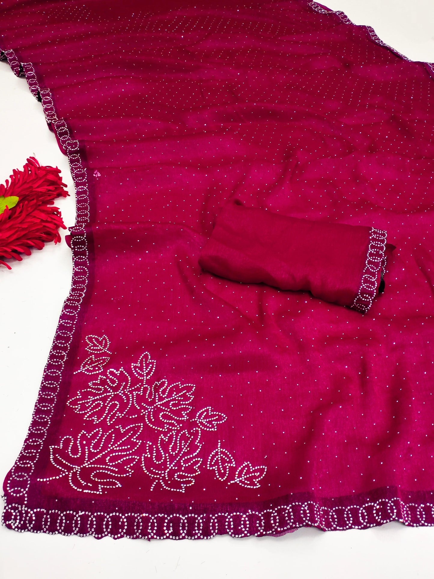 SW-AUDI PREMIUM SITARA SAREE WITH BEAUTIFUL LEAF DESIGN JHARKHAN WORK