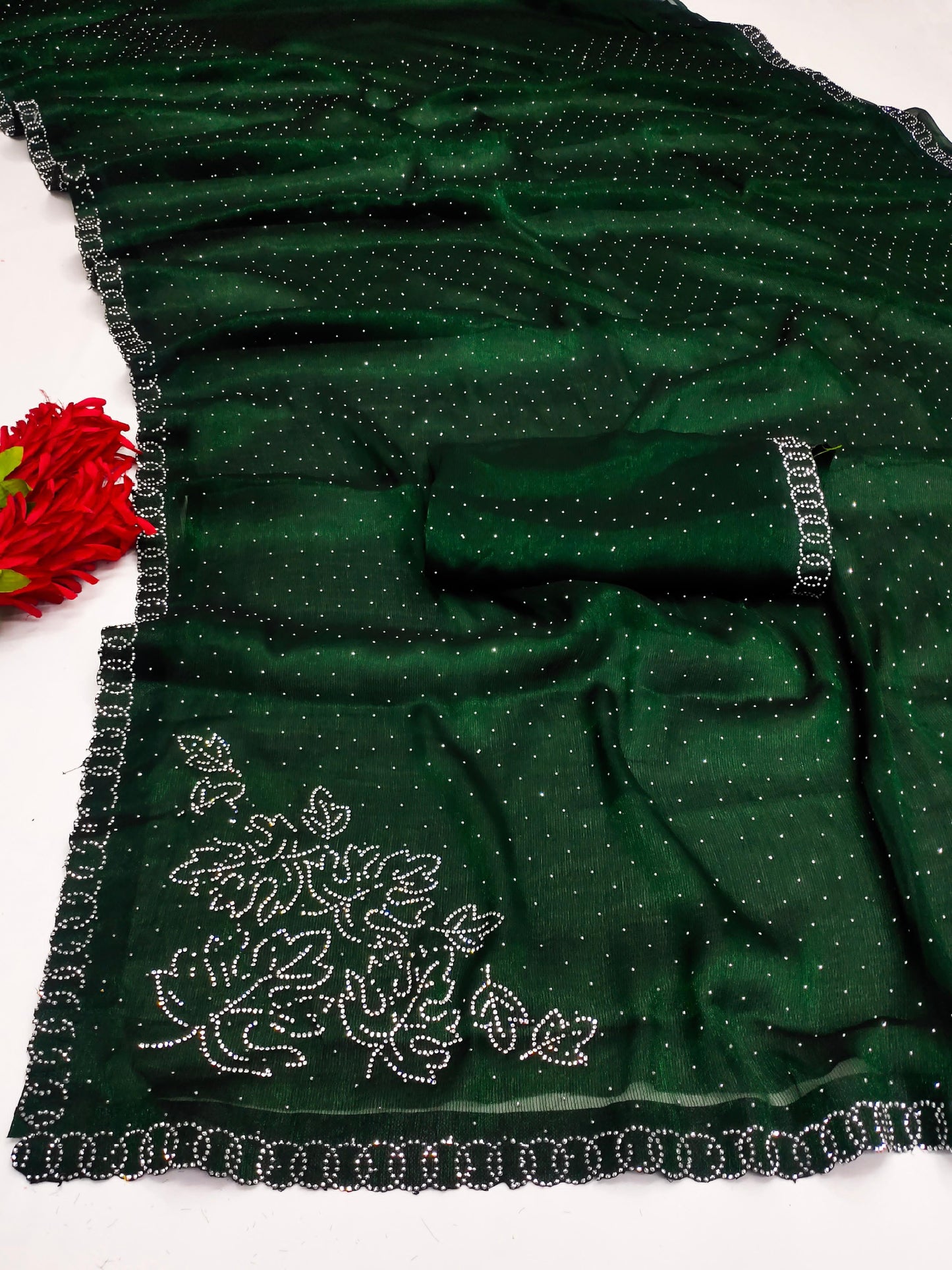 SW-AUDI PREMIUM SITARA SAREE WITH BEAUTIFUL LEAF DESIGN JHARKHAN WORK