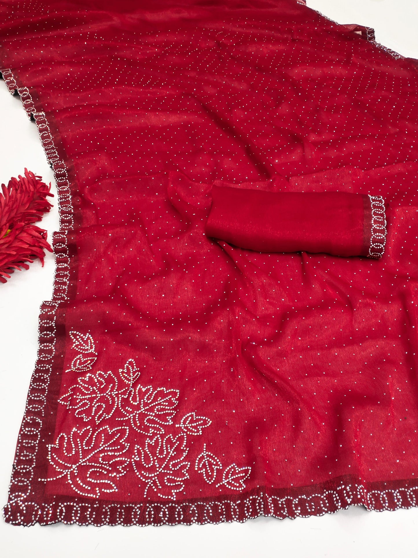 SW-AUDI PREMIUM SITARA SAREE WITH BEAUTIFUL LEAF DESIGN JHARKHAN WORK
