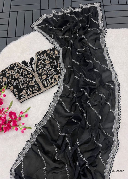 M-JENIFER Jimmy choo saree 3 mm sequence work with work border