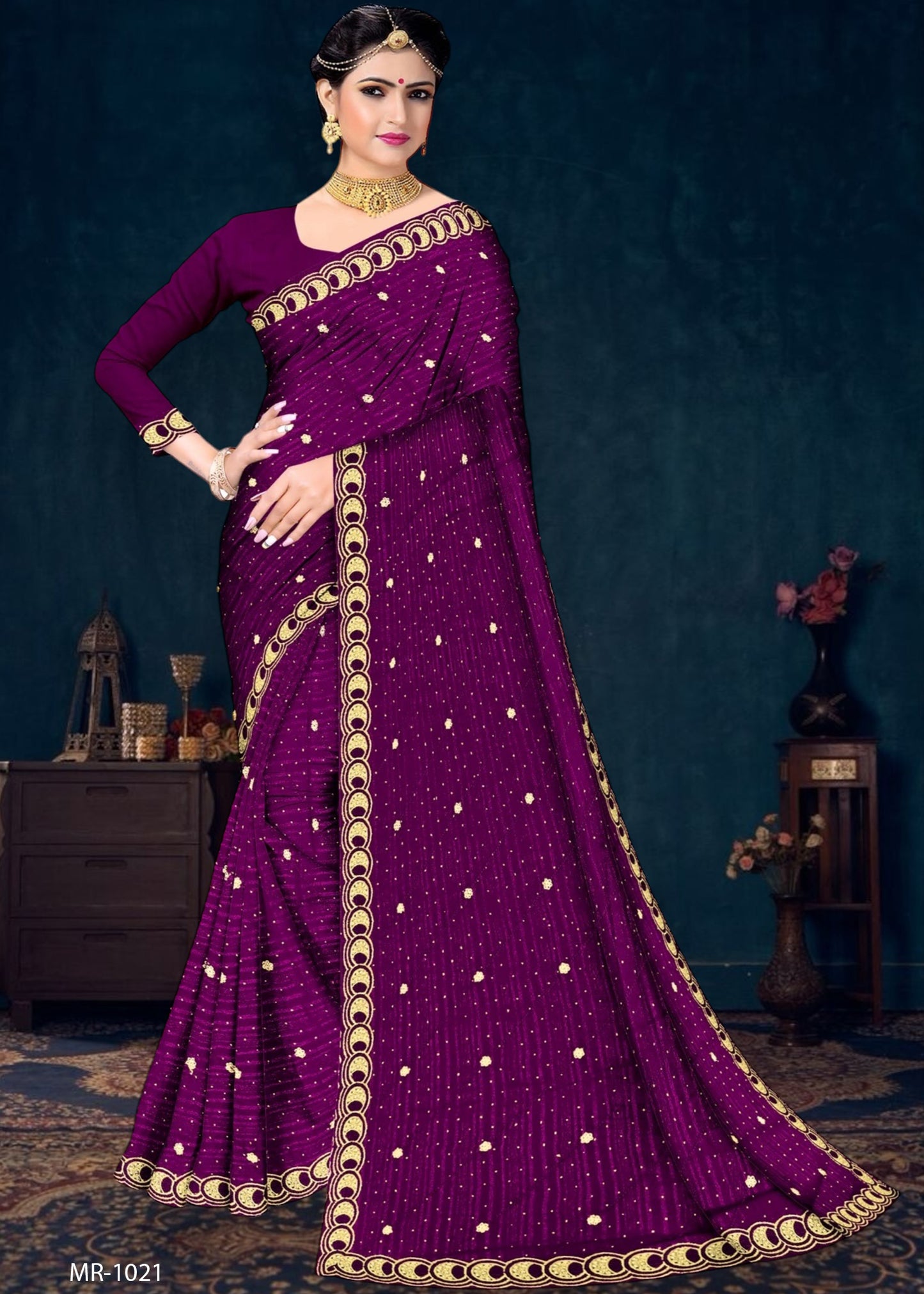 M.R-1021 FANCY SAREE WITH LEHRIYA WORK