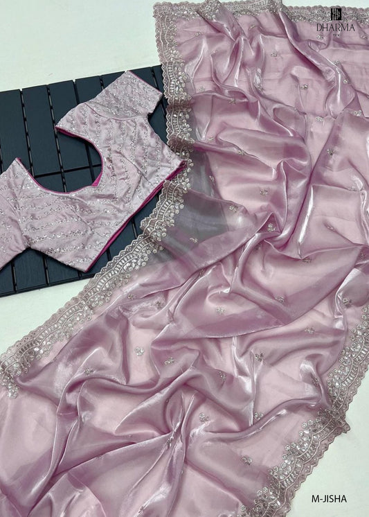 M-Jisha Jimmy choo sarees 3 mm sequence work with cut work border