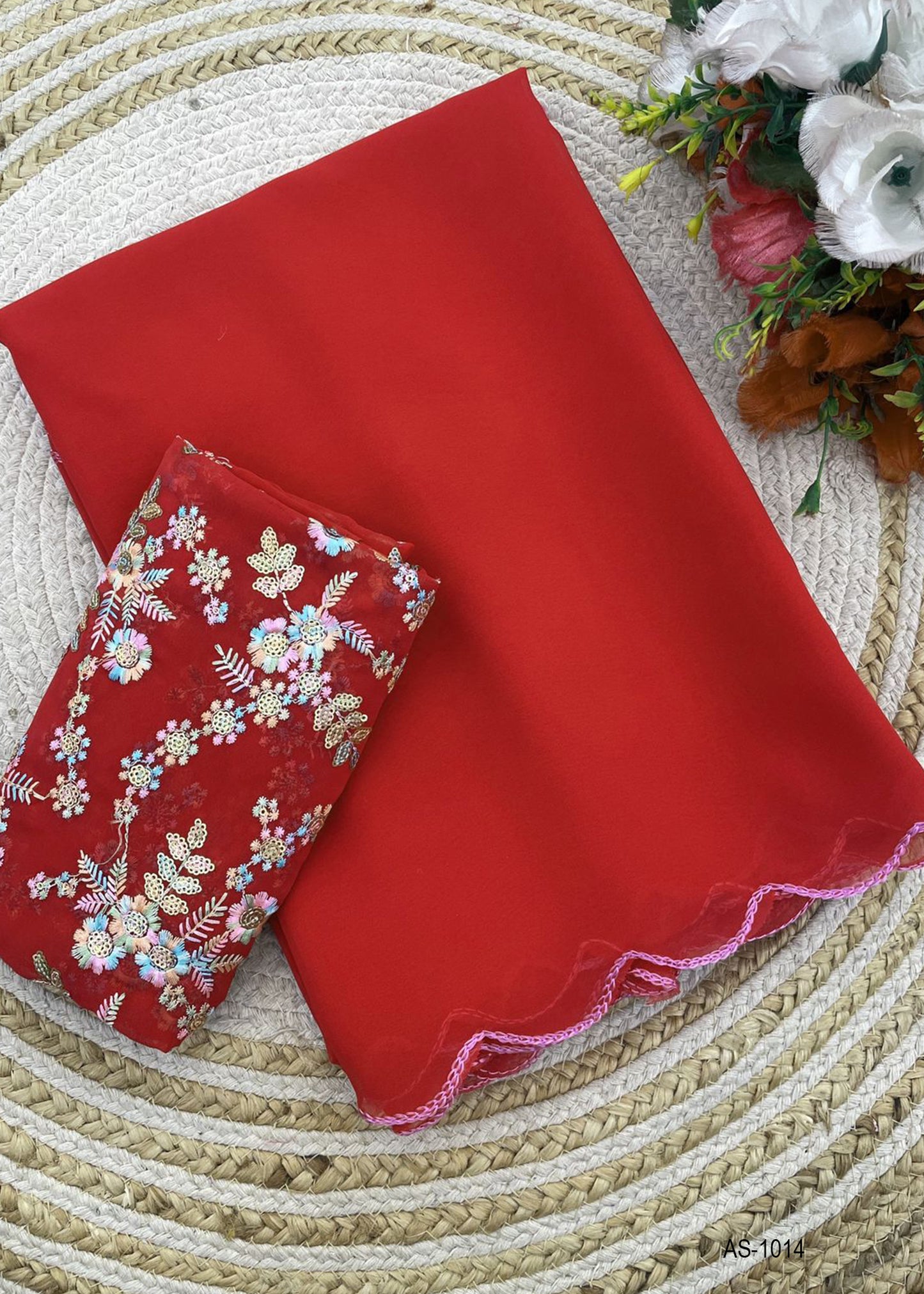 AS-1015 saree with lace and heavy work on blouse