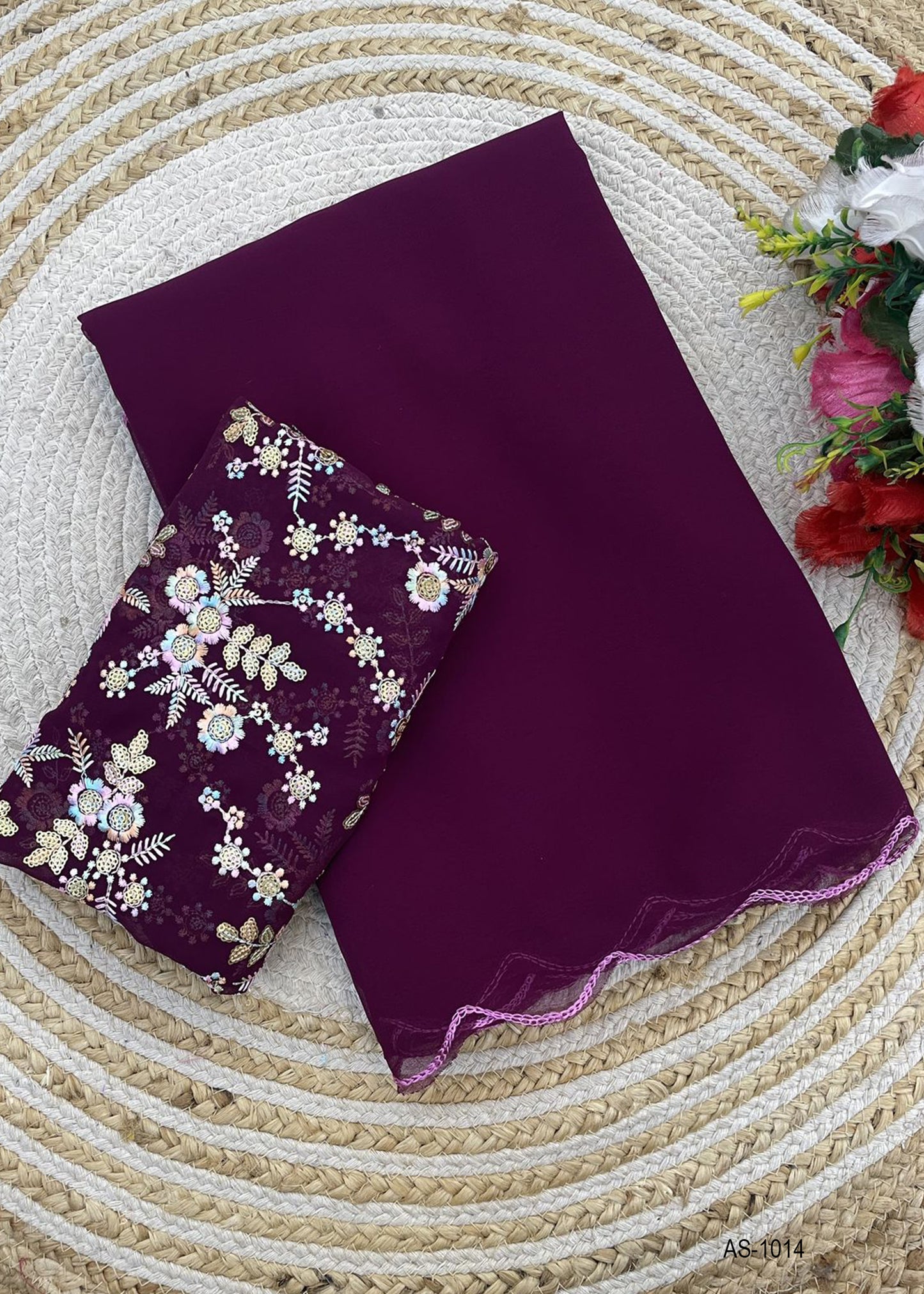 AS-1015 saree with lace and heavy work on blouse