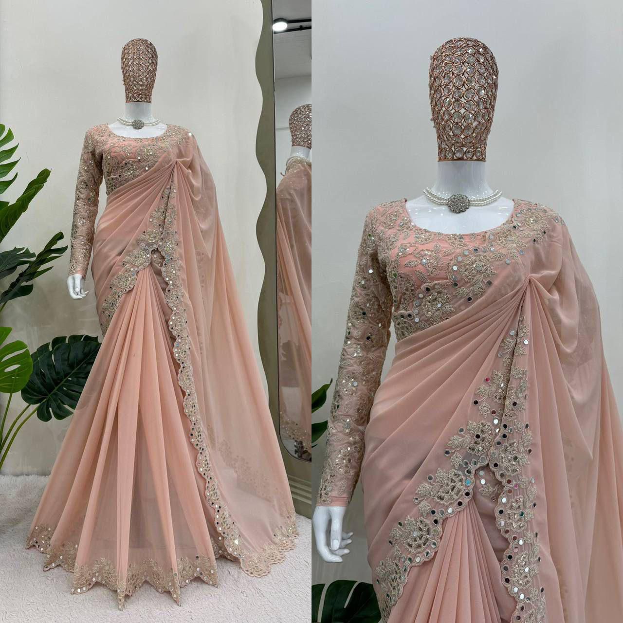 DT-1011 Faux Georgette Coding & Sequence with Real mirror work