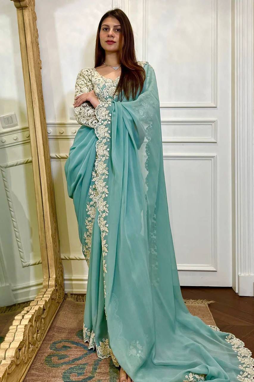 DT-1011 Faux Georgette Coding & Sequence with Real mirror work