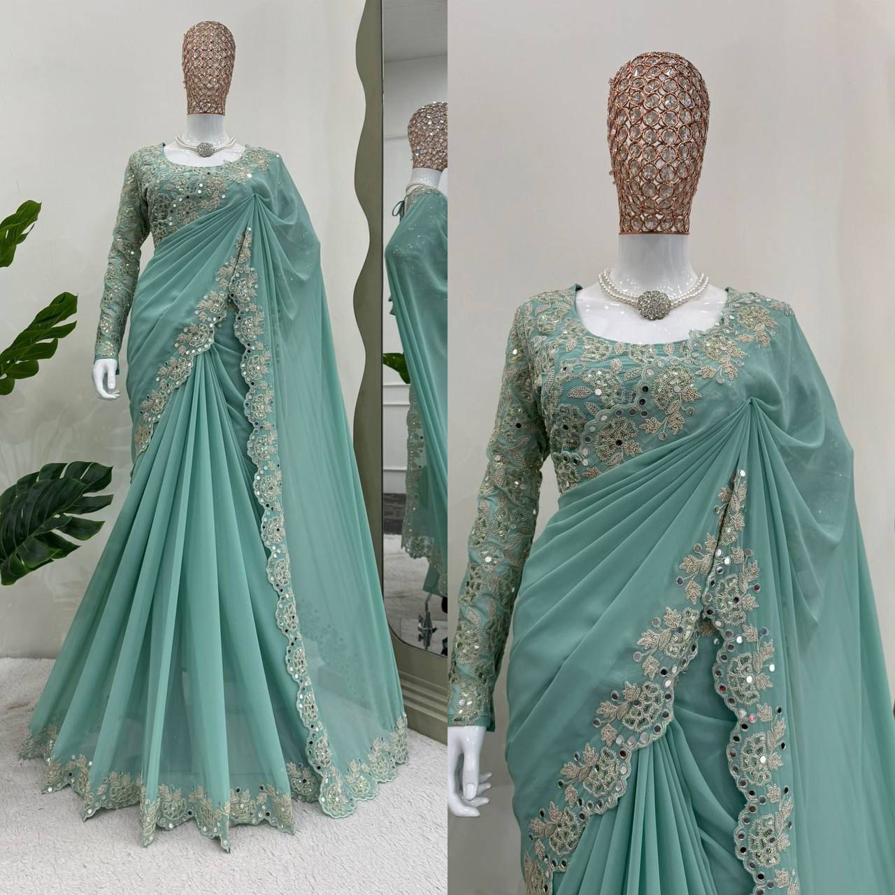 DT-1011 Faux Georgette Coding & Sequence with Real mirror work