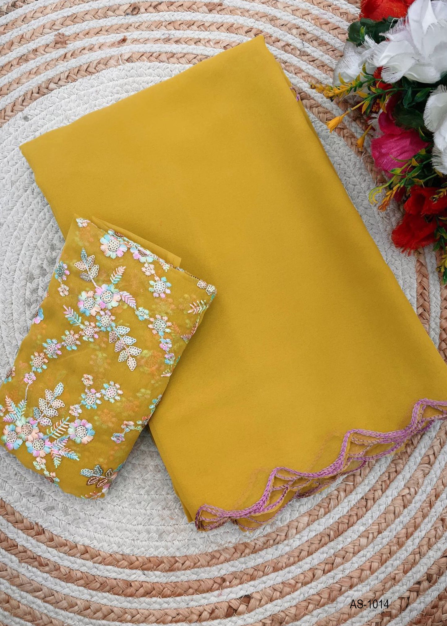 AS-1015 saree with lace and heavy work on blouse