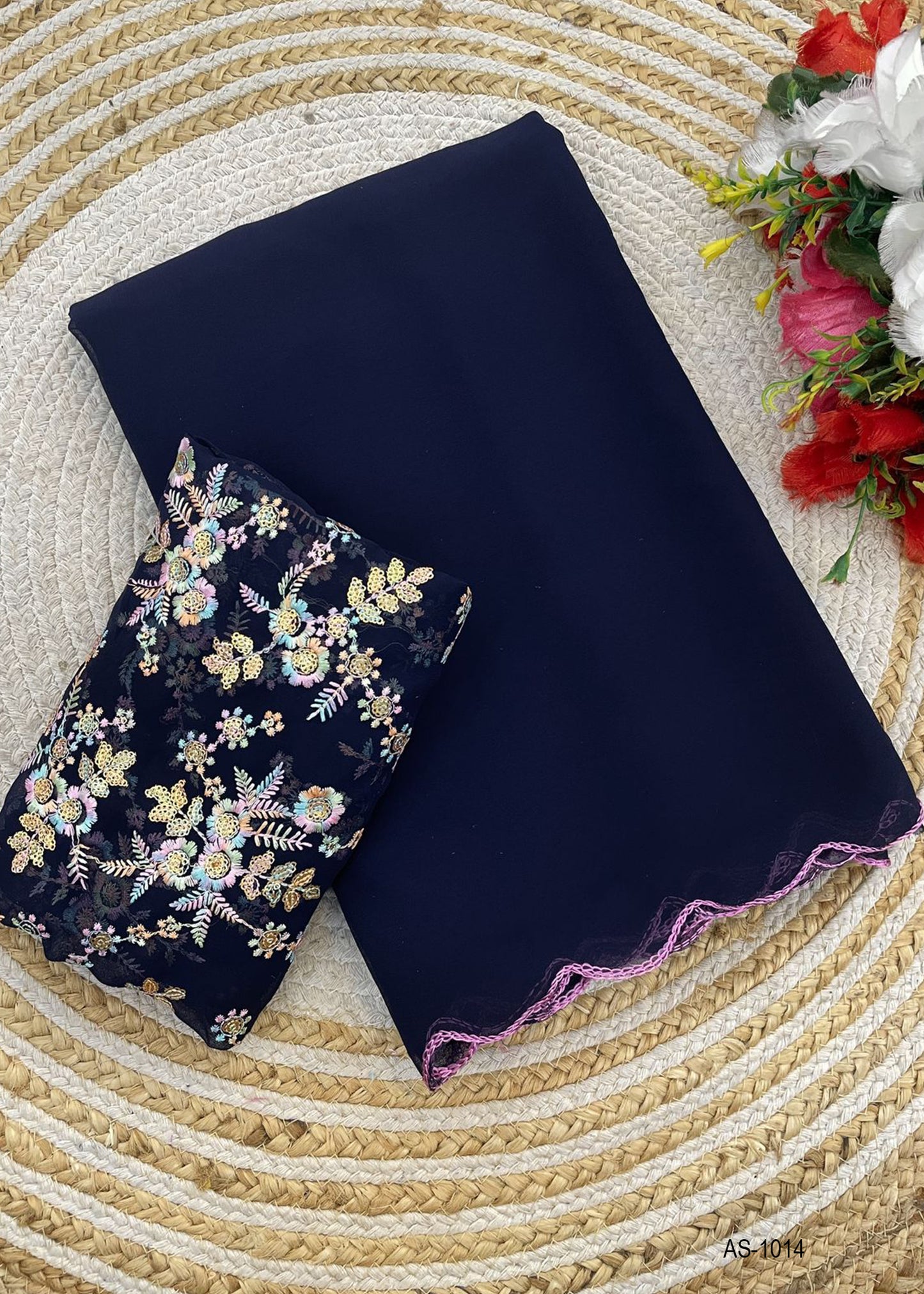 AS-1015 saree with lace and heavy work on blouse
