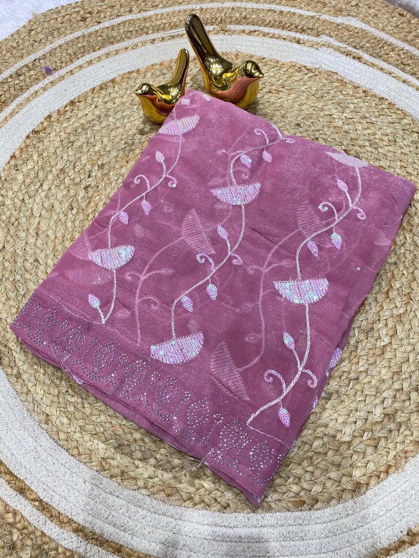 HT-Manchali Twil Net saree with unique sequence with siroski border