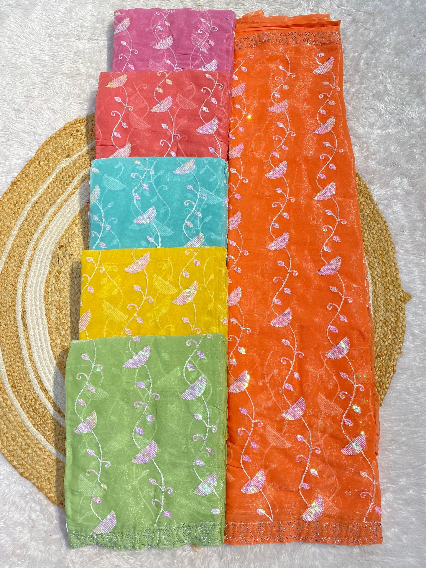 HT-Manchali Twil Net saree with unique sequence with siroski border