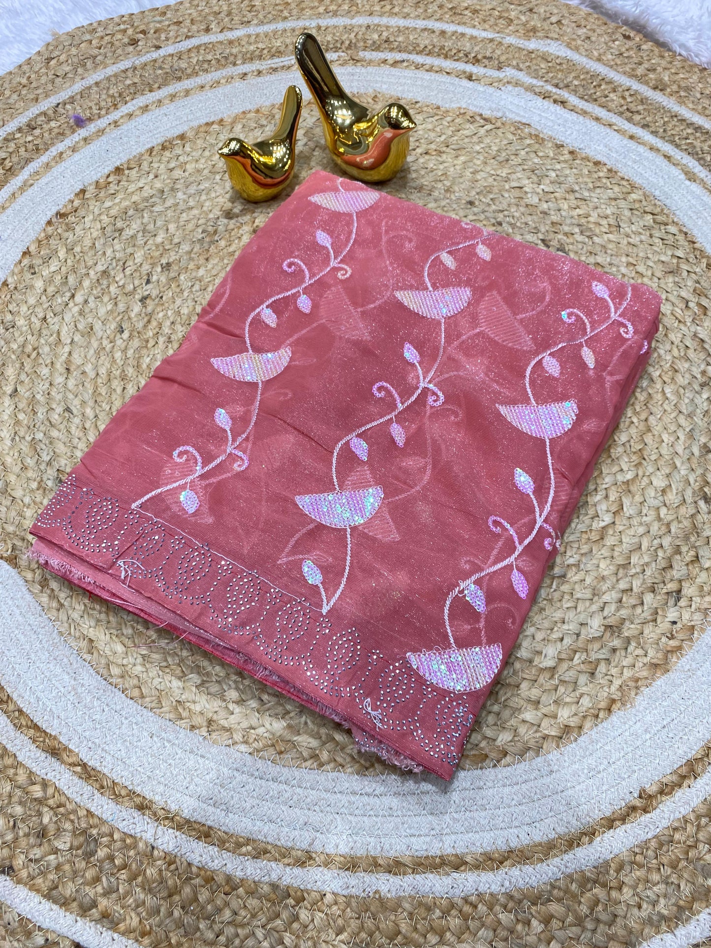 HT-Manchali Twil Net saree with unique sequence with siroski border
