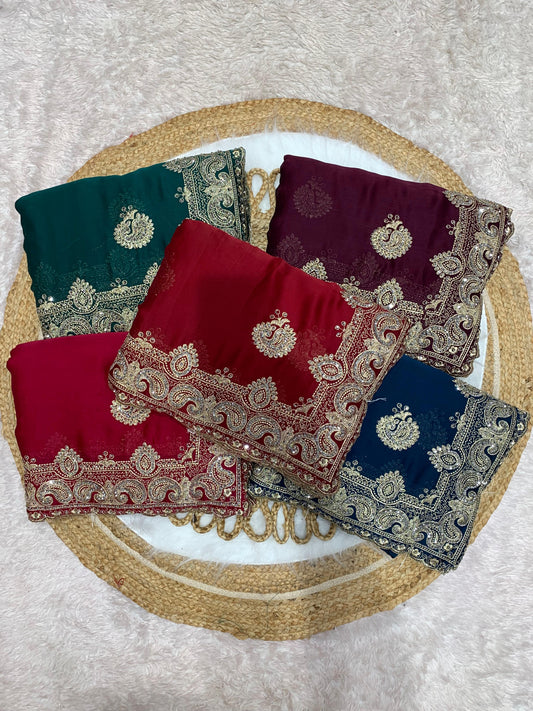 BS-RINGTONE PREMIUM SATIN SAREE WITH HEAVY C=PAALLU DESIGN WITH SILVER JARKAN DIAMOND WORK ALL OVER WITH BEAUTIFUL BHUTA DESIGN