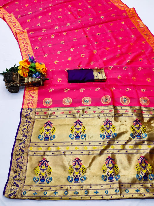 AJ-STAR-PAITHANI SOFT KOTA SILK WITH BEAUTIFUL PAITHANI DESIGN WITH RICH PALLU WITH CONTRAST PALLU BEAUTIFUL DESIGN ON BODY