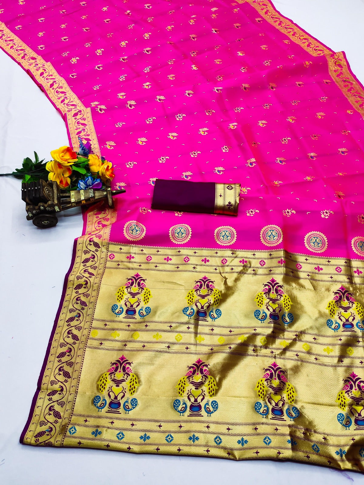 AJ-STAR-PAITHANI SOFT KOTA SILK WITH BEAUTIFUL PAITHANI DESIGN WITH RICH PALLU WITH CONTRAST PALLU BEAUTIFUL DESIGN ON BODY