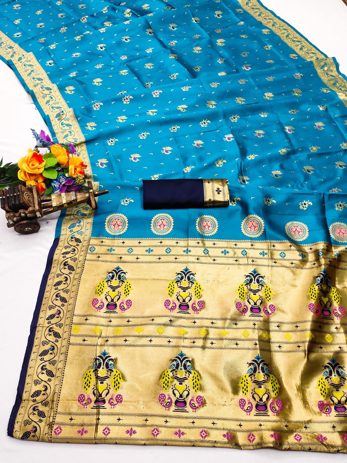 AJ-STAR-PAITHANI SOFT KOTA SILK WITH BEAUTIFUL PAITHANI DESIGN WITH RICH PALLU WITH CONTRAST PALLU BEAUTIFUL DESIGN ON BODY