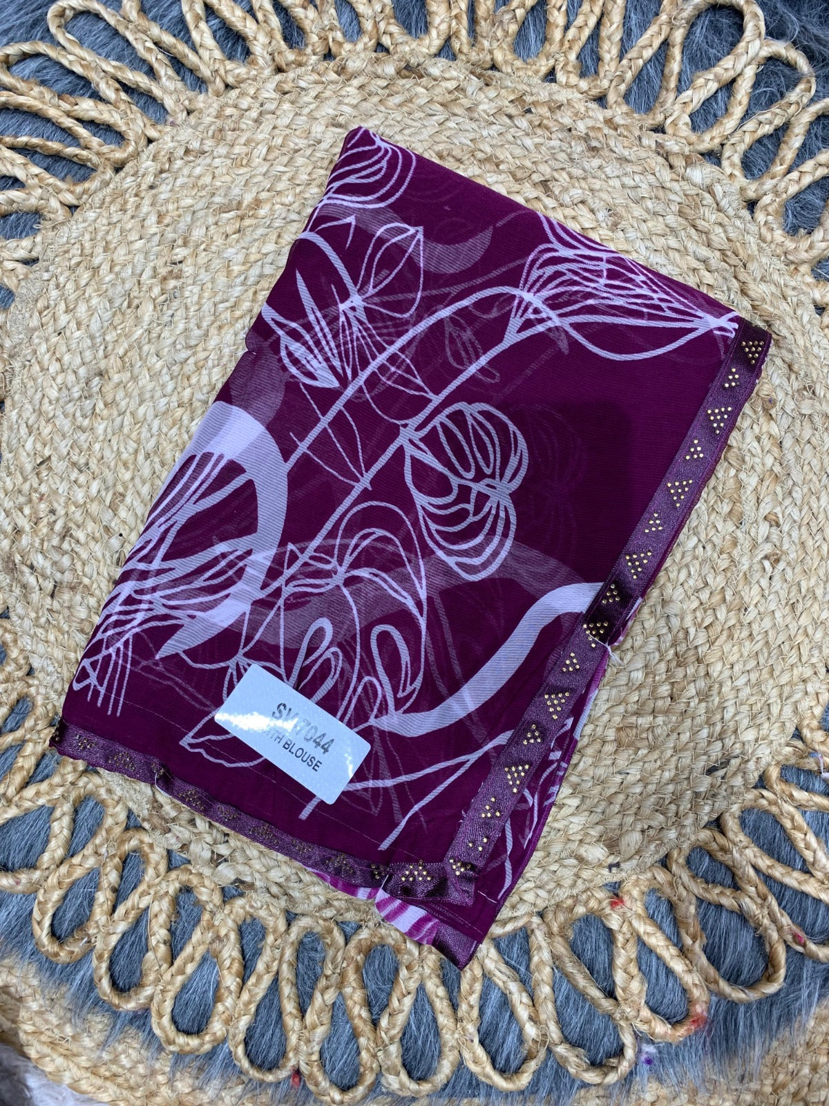 SV-7044 WEIGHLTESS SAREE WITH SIROSKI BORDER WITH INK PRINT