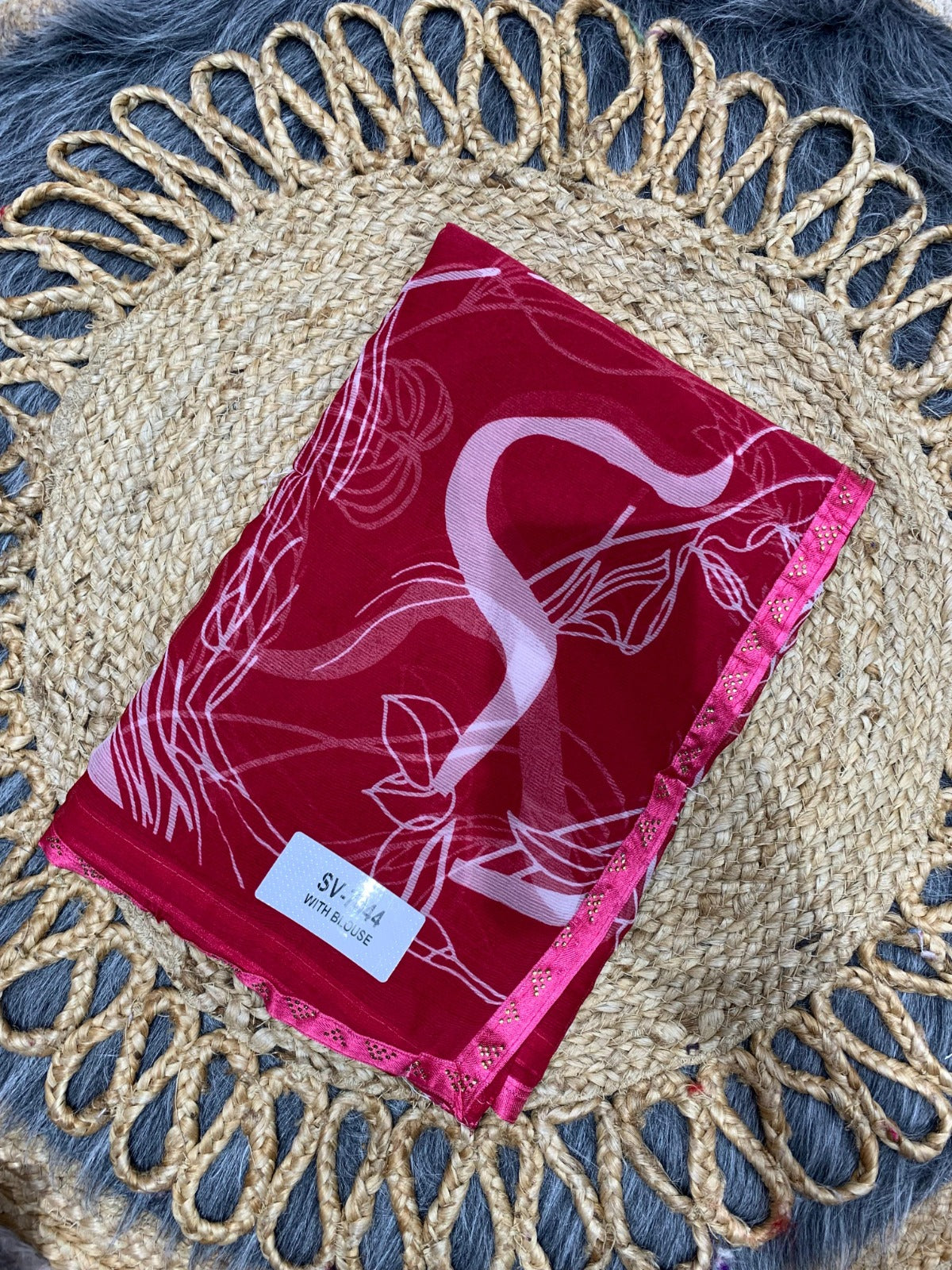 SV-7044 WEIGHLTESS SAREE WITH SIROSKI BORDER WITH INK PRINT