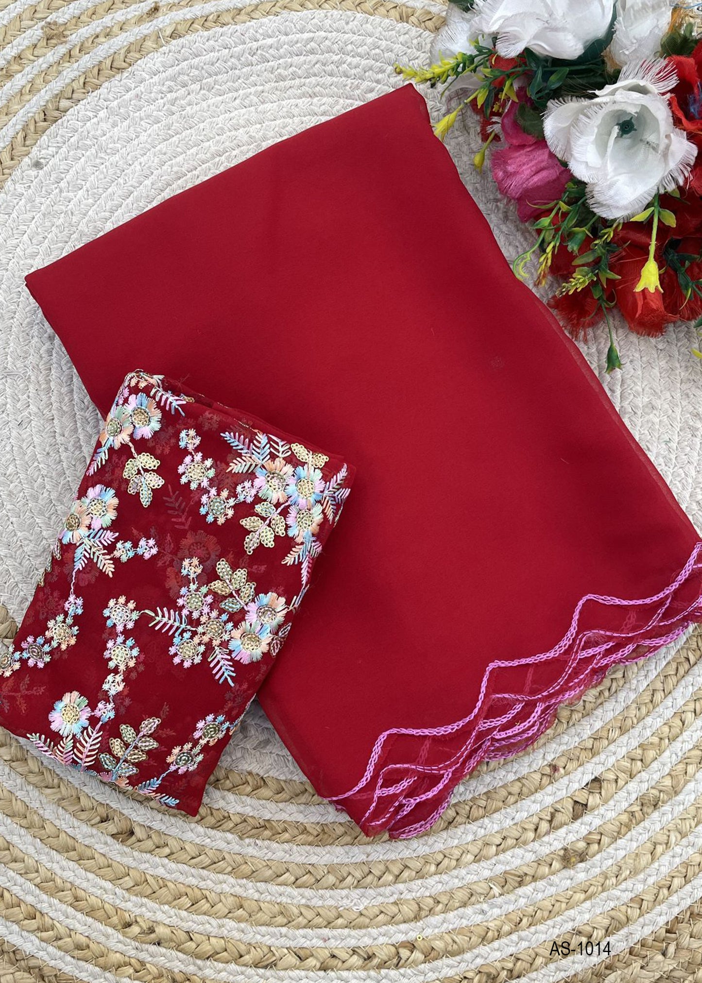AS-1015 saree with lace and heavy work on blouse