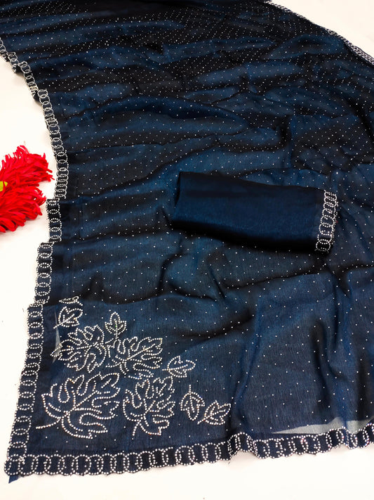 SW-AUDI PREMIUM SITARA SAREE WITH BEAUTIFUL LEAF DESIGN JHARKHAN WORK
