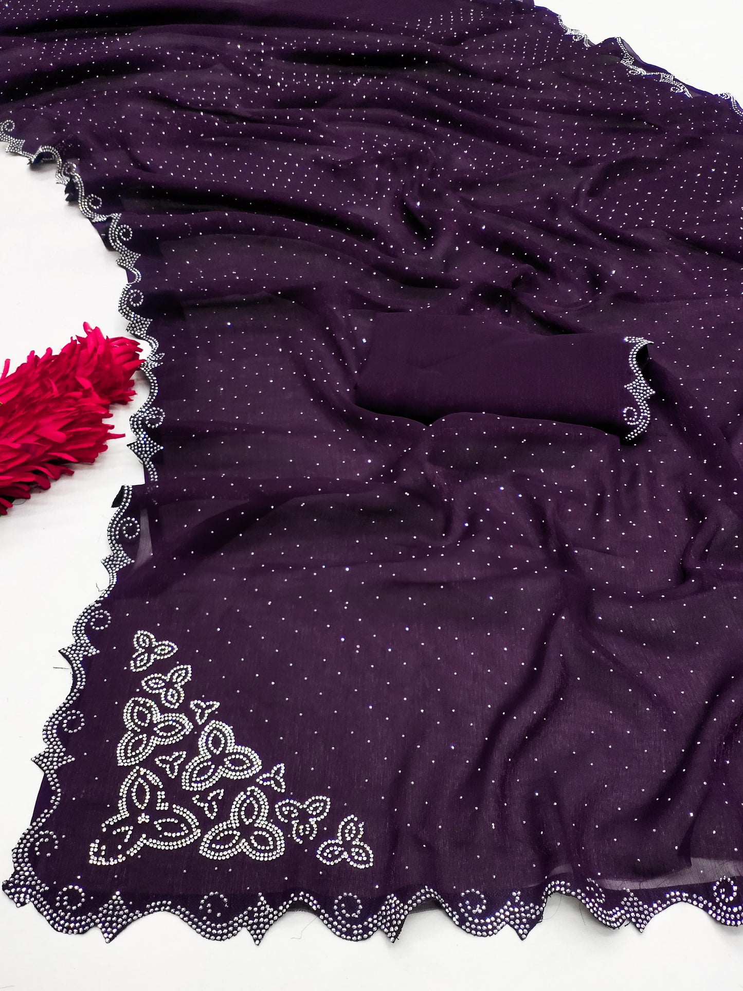 SW-BLADE PREMIUM SIMMER BLOOMING SAREE WITH JHARKHAN WORK STONE BORDER WITH STONE RAIN ALL OVER