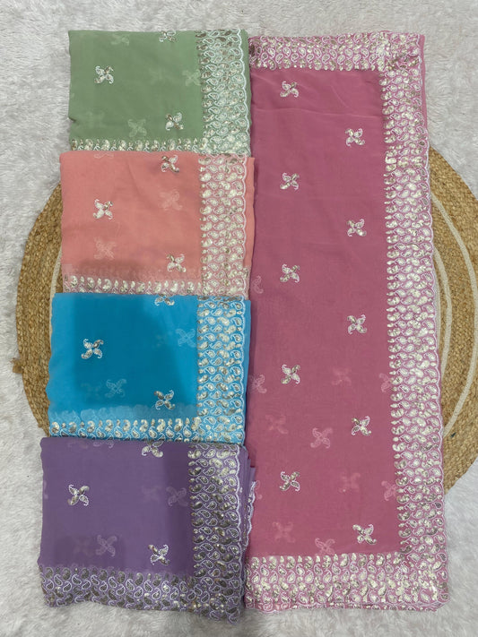 KAS-Laxmi PREMIUM GEORGETTE BLOOMING CXC WITH BEAUTIFUL HEAVY SEQUENCE WORK WITH THREAD WORK BORDER