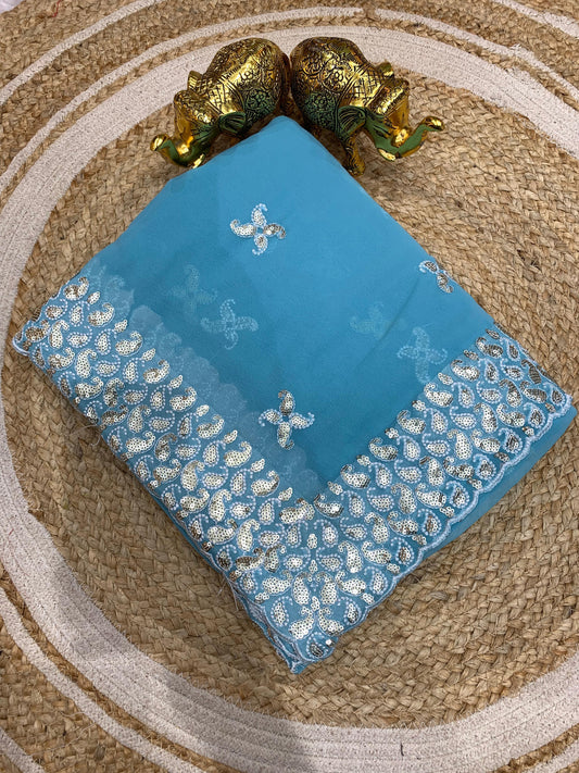 KAS-Laxmi PREMIUM GEORGETTE BLOOMING CXC WITH BEAUTIFUL HEAVY SEQUENCE WORK WITH THREAD WORK BORDER