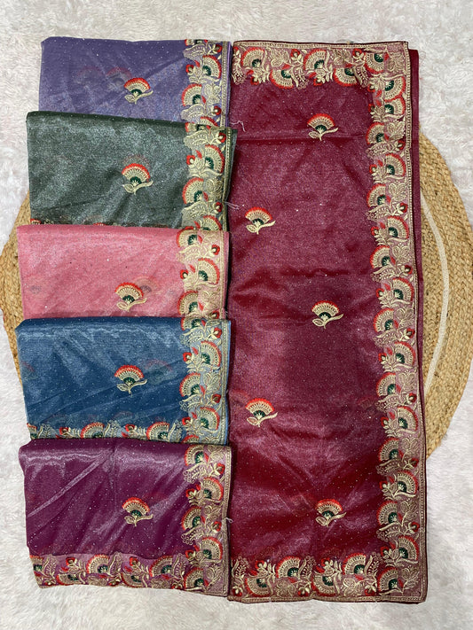 SJ-DIWANI-2 Premium twill net saree with heavy embroidery C-Pallu and beautiful flower design on body all over