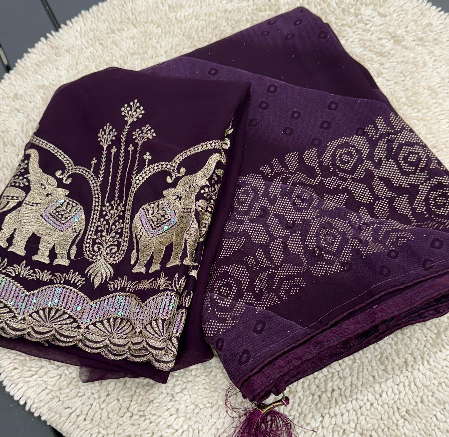 NN-2007 PREMIUM Georgette fabric with beautiful print with panel coarding foil allover saree.